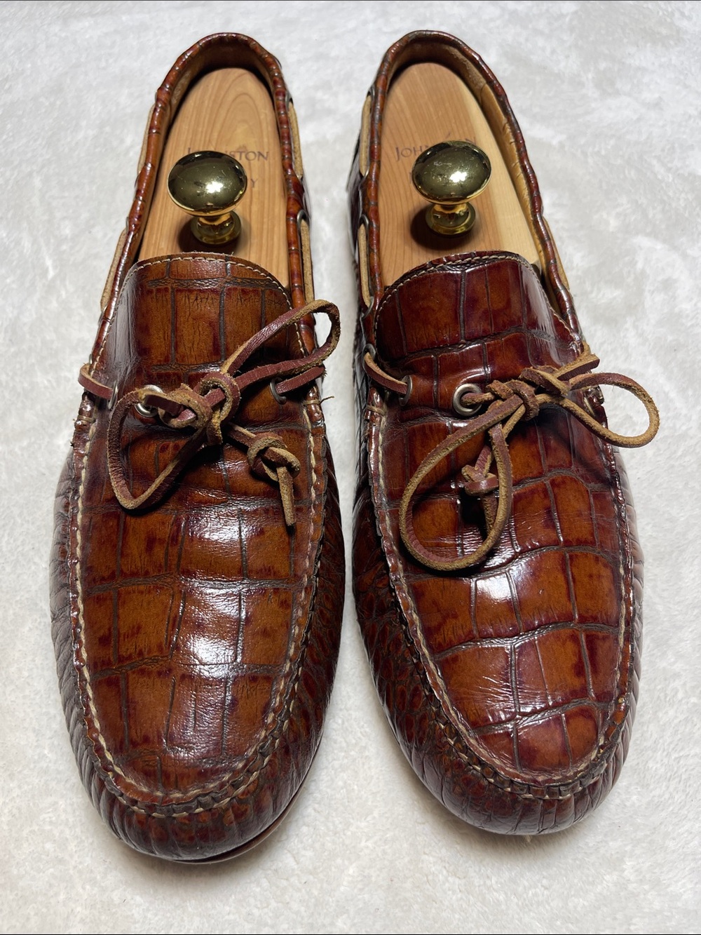 Martin Dingman Brown Croc-Embossed Leather Driving Loafers Size 10 Men’s